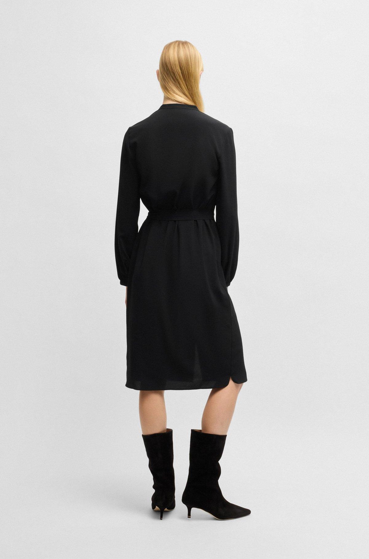 Belted shirt dress in crepe Georgette with stand collar Product Image