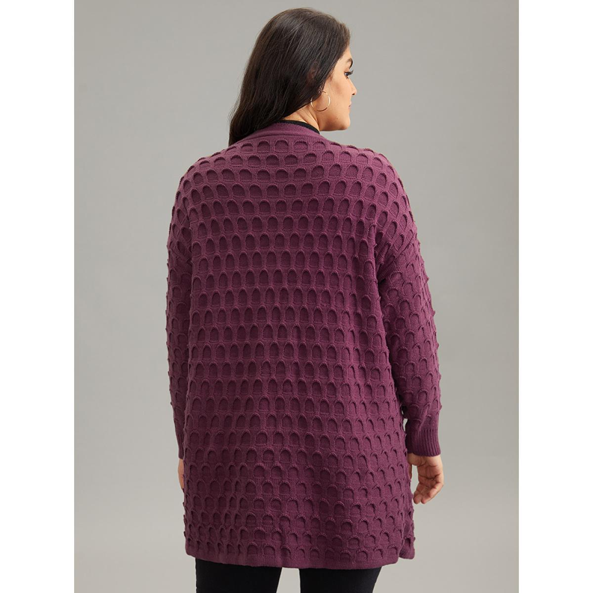Plus Size Open Front Plisse Patched Pocket Loose Cardigan RedViolet Women Casual Loose Long Sleeve Everyday Cardigans BloomChic 12/L Product Image