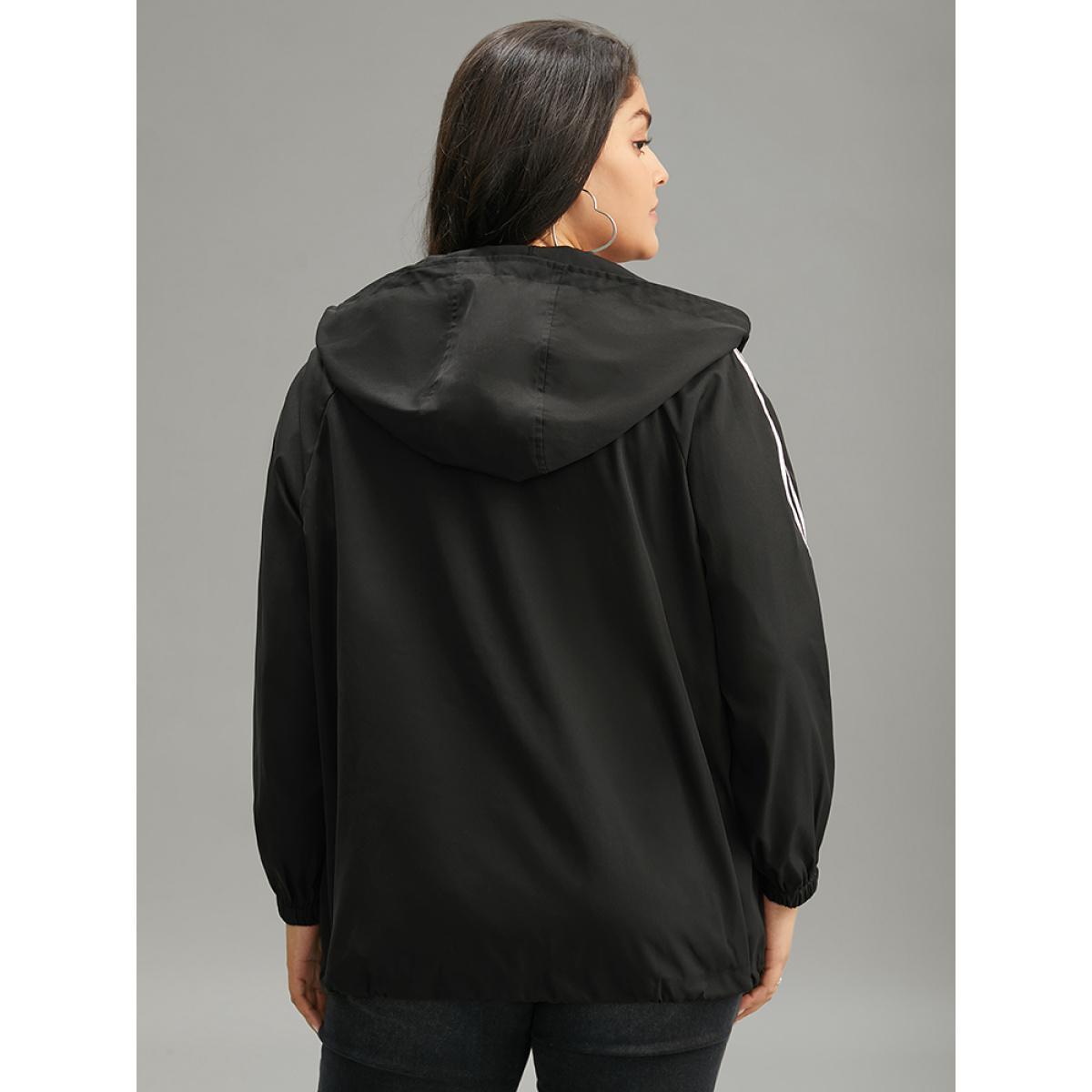 Plus Size Halloween Contrast Trim Zipper Drawstring Button Up Coat Women Black Casual Elastic cuffs Ladies Dailywear Winter Coats BloomChic 22-24/3X Product Image