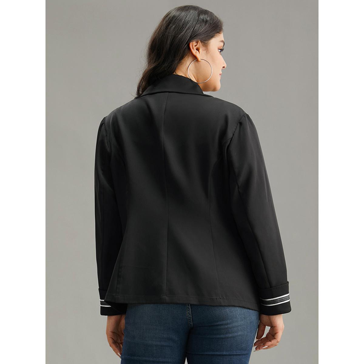 Plus Size Suit Collar Metal Detail Patchwork Blazer Black Women Work Plain Patchwork Sleeve Long Sleeve Suit Collar 22-24/3X Office Blazers BloomChic Product Image