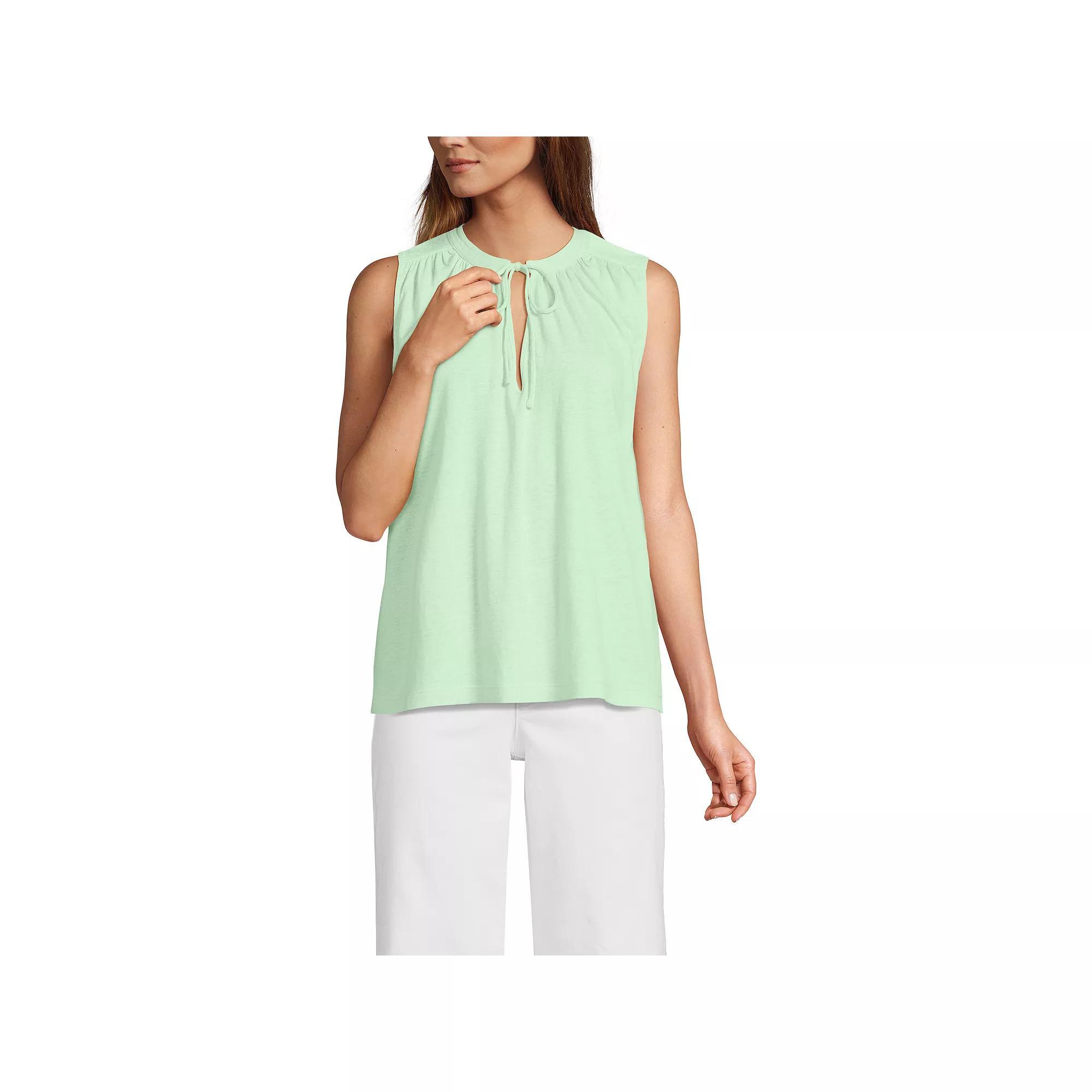 Women's Lands' End Notch Neck Swing Tank Top, Size: Large, Black Plumeria Product Image