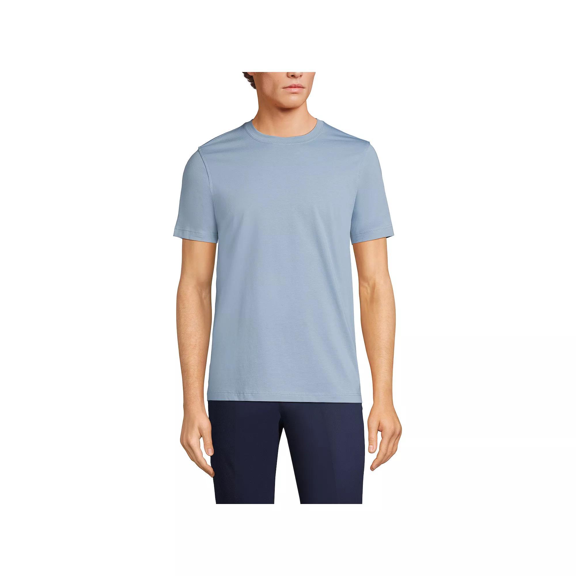 Men's Lands' End Supima Crewneck Tee, Size: Large, Grey Blue Stripe Product Image