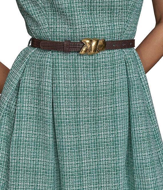 Donna Karan Tweed Square Neck Sleeveless Belted Fit and Flare Midi Dress Product Image