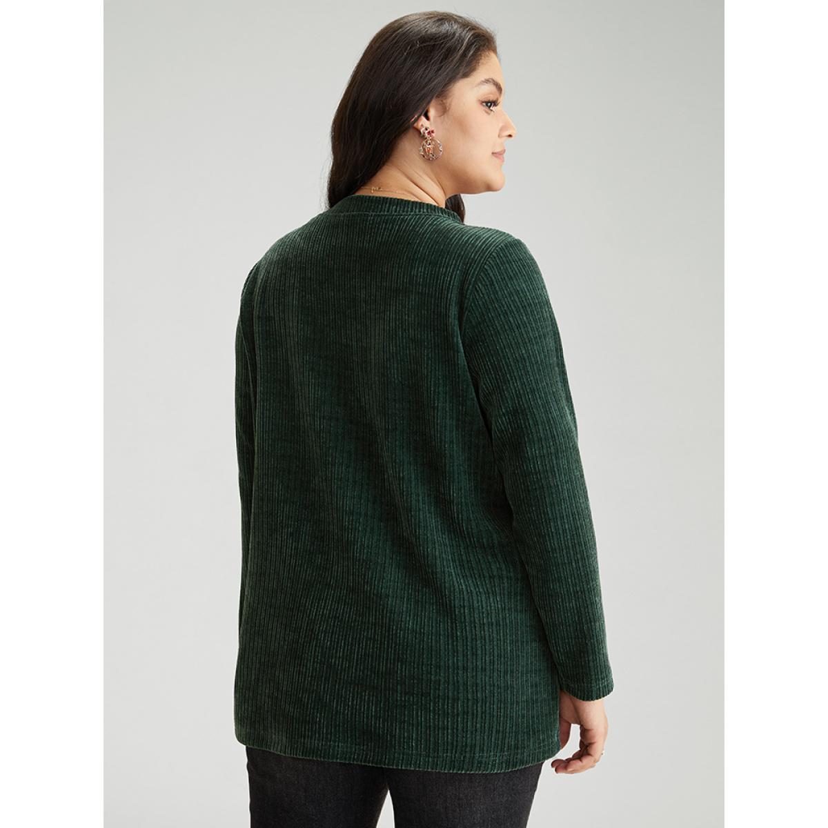 Plus Size Christmas Letter Thick Corduroy T-shirt Women DarkGreen Casual Velvet Festival-Christmas Sweatshirts BloomChic 12/L Product Image