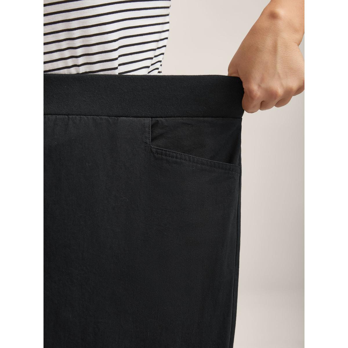 Plus Size Cotton Threaded Spliced Wide-Leg Pants Women Black Casual Wide Leg Mid Rise Everyday-Casual Pants BloomChic 28/5X Product Image