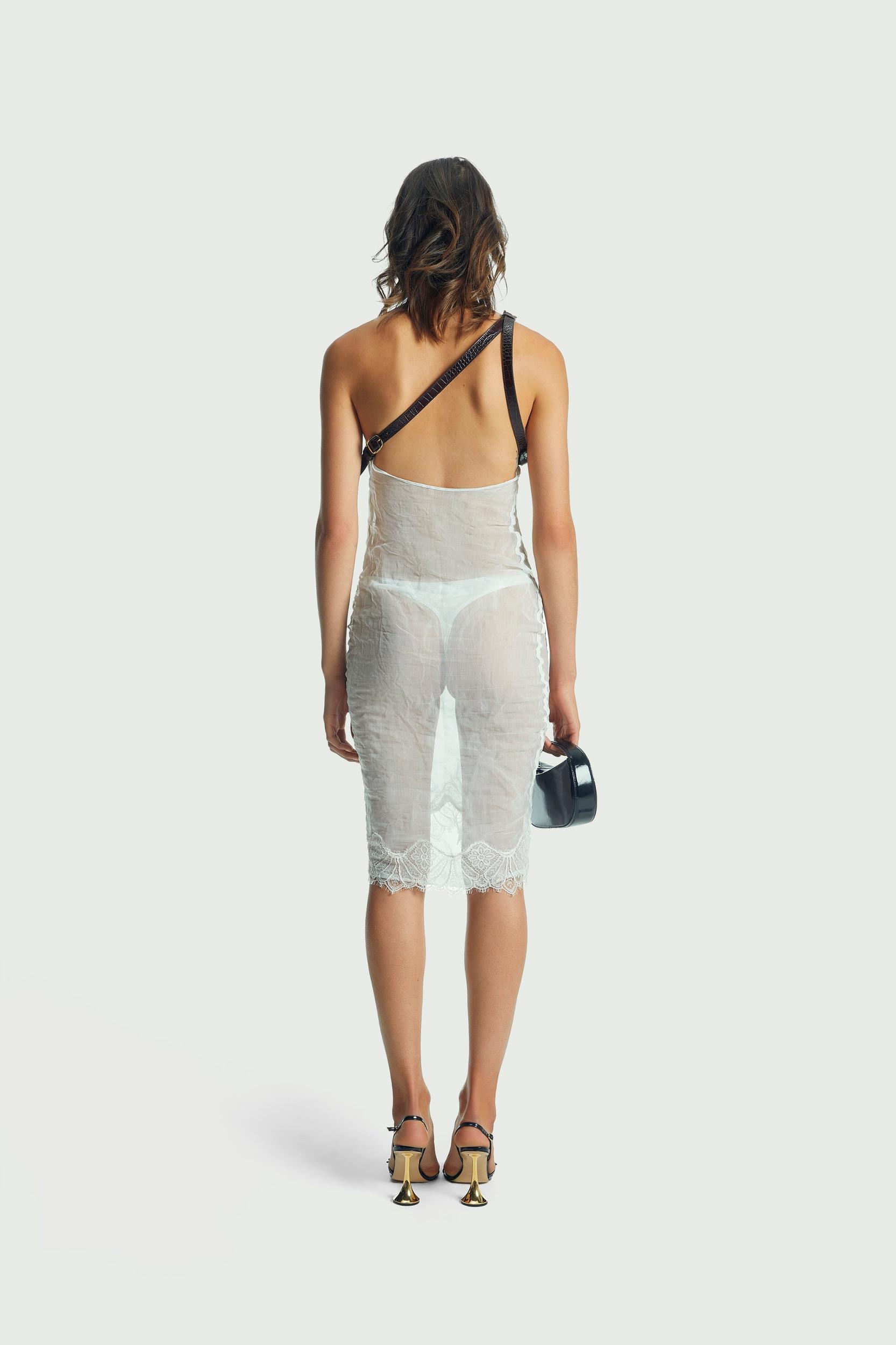 Wrinkled Organza Belt Dress Product Image