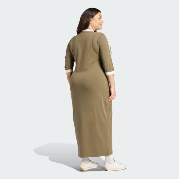 adidas Adicolor Classics 3-Stripes V-Neck Maxi Dress (Plus Size) Olive Strata 4X Womens Product Image
