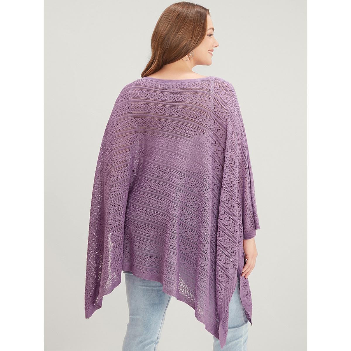Plus Size Plain Asymmetrical Hem Dolman Sleeve Knit Top Mauve Women Vacation Loose Long Sleeve Dailywear Pullovers BloomChic 14-16/1X Product Image