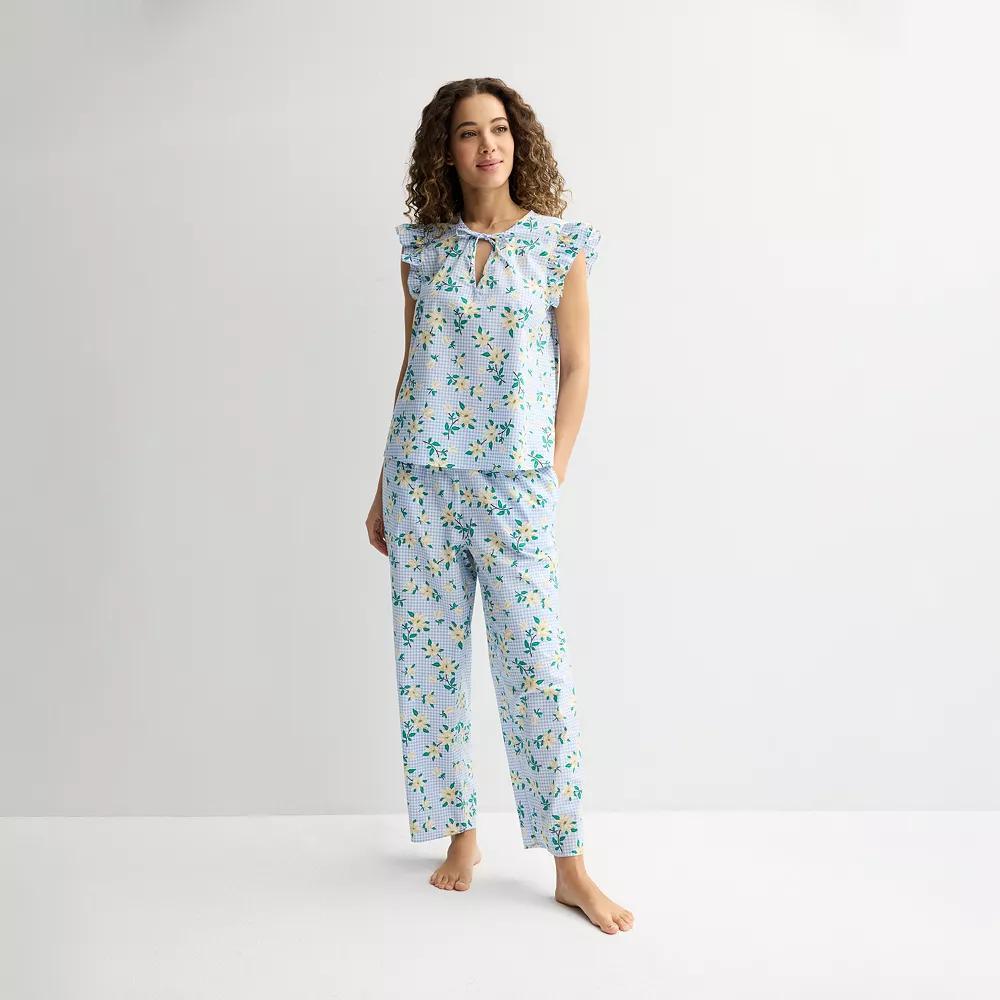 Women's Draper James 2-Piece Woven Pajama Tank Top & Pajama Pants Set, Size: Large, Blue Gingham Magnolia Product Image