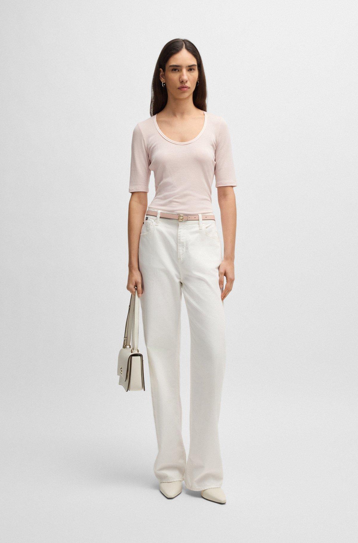 Scoop-neck T-shirt in ribbed stretch fabric Product Image