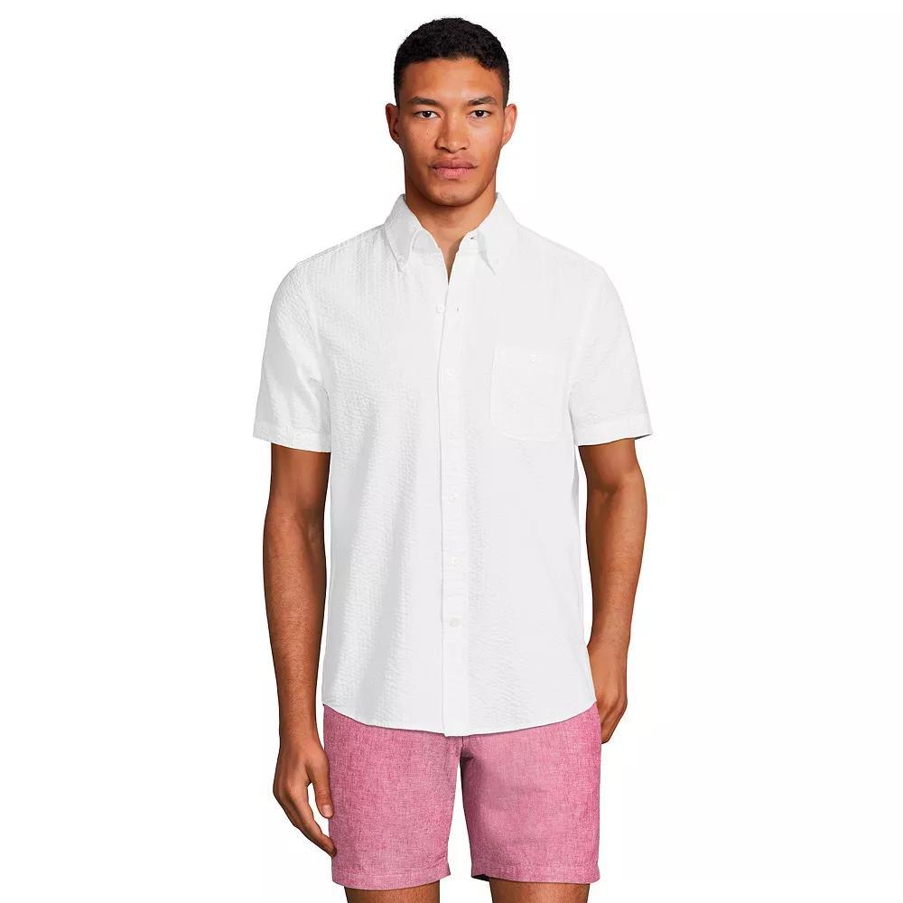 Men's Lands' End Button-Down Seersucker Shirt, Size: Small, White Product Image