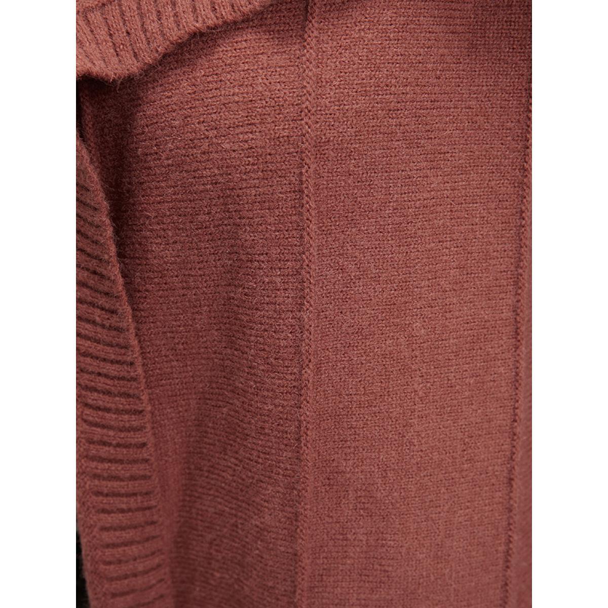Plus Size Solid Soft Sexy Yarn Knit Lapel Collar Open Front Cardigan Maroon Women Casual Loose Long Sleeve Dailywear Cardigans BloomChic 18-20/2X Product Image