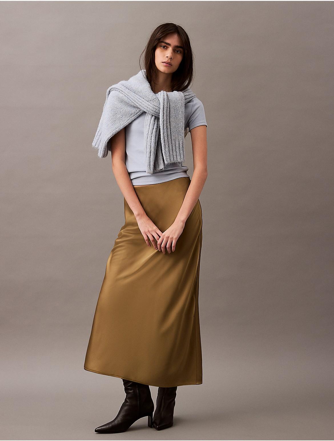 Calvin Klein Women's Stretch Satin Midi Skirt - Black - 8 Product Image