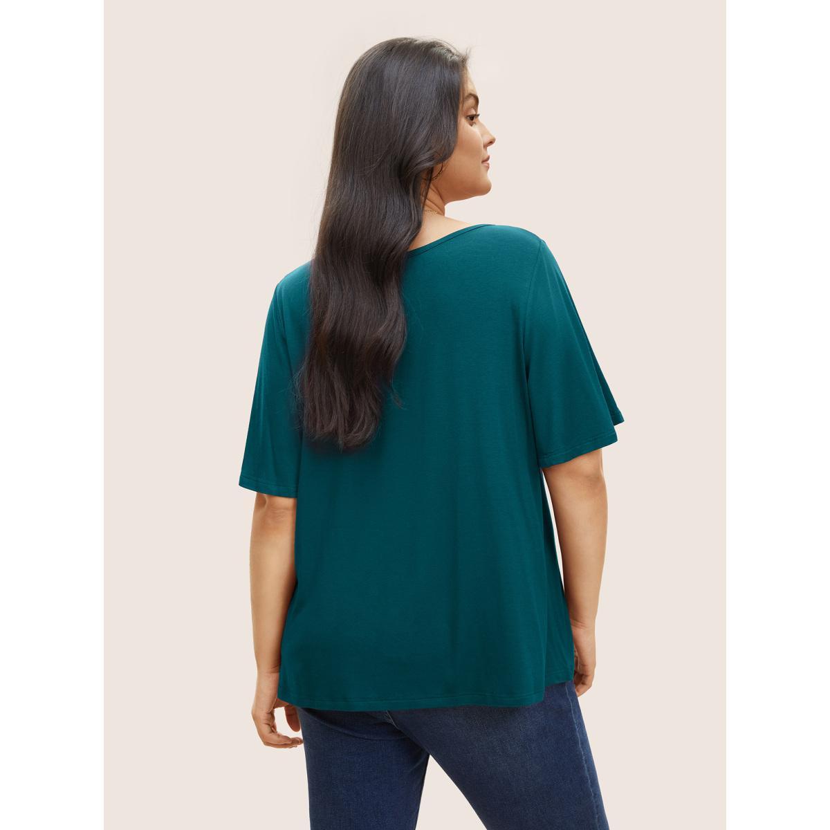 Plus Size Supersoft Essentials Twist Front Asymmetrical Neck T-shirt Teal Women Elegant Non Plain Asymmetrical Neck Everyday T-shirts BloomChic 30/6X Product Image