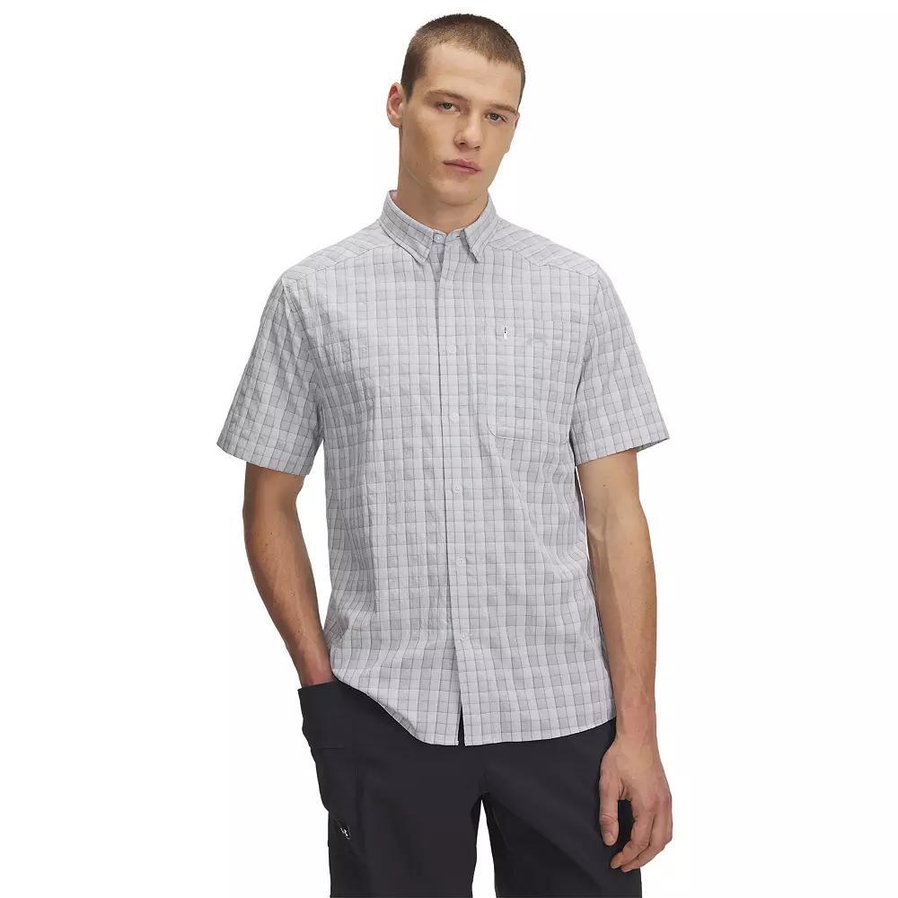 Men's Under Armour UPF 30 Drift Tide 2.0 Plaid Performance Short Sleeve Button-Down Shirt, Size: XL, White Product Image