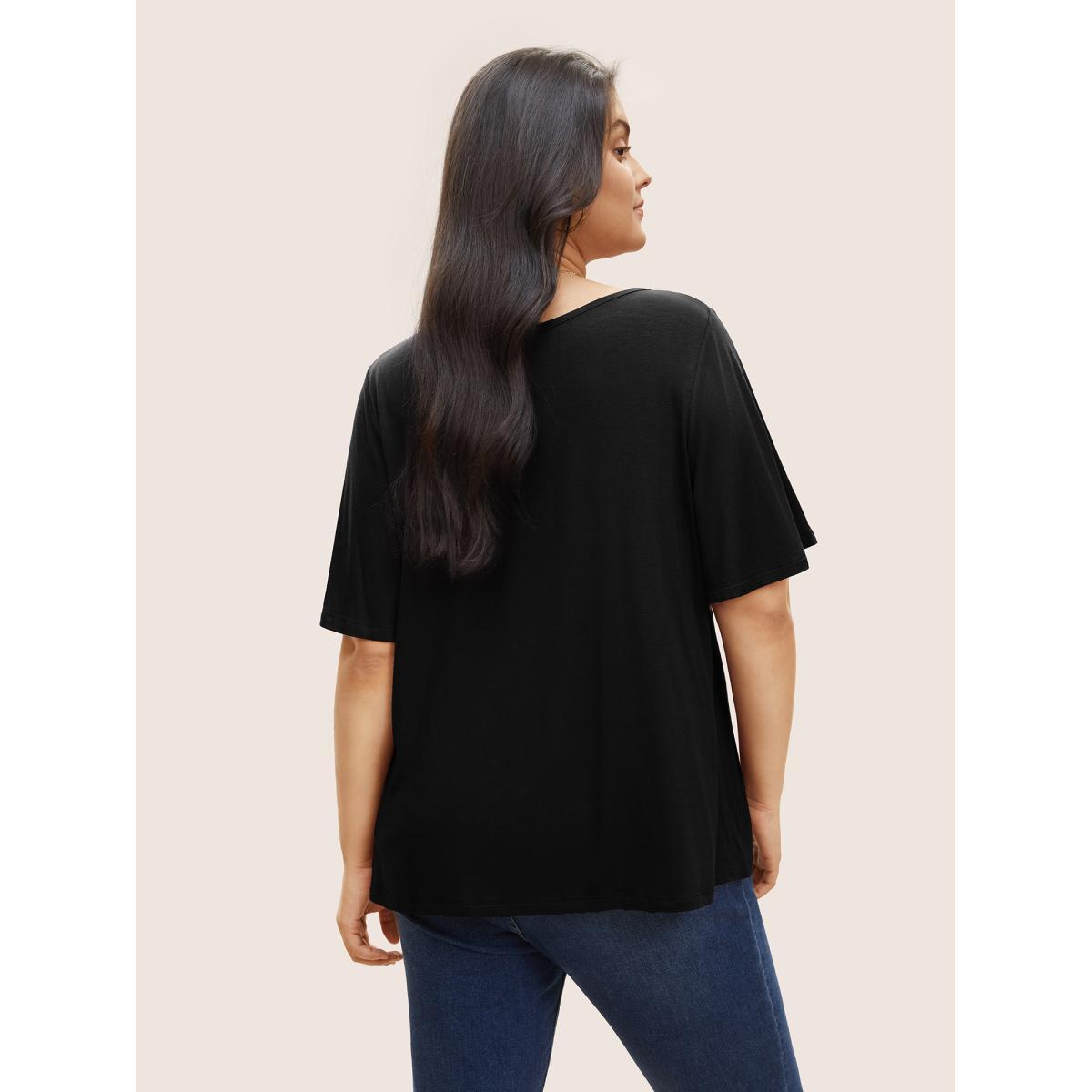 Plus Size Supersoft Essentials Twist Front Asymmetrical Neck T-shirt Black Women Elegant Non Plain Asymmetrical Neck Everyday T-shirts BloomChic 22-24/3X Product Image