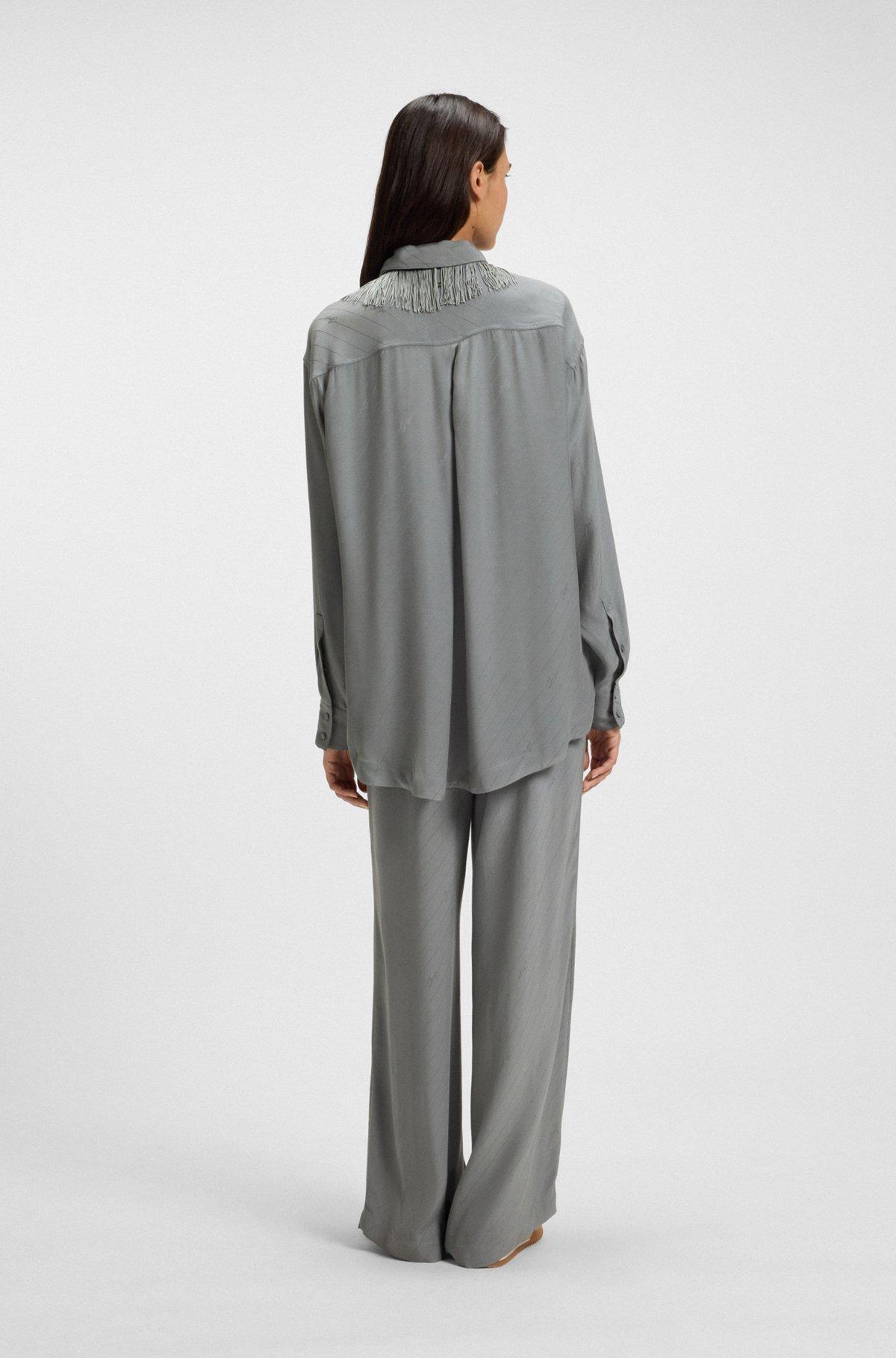 BOSS - Wide-leg trousers with logo jacquard - Turquoise Product Image