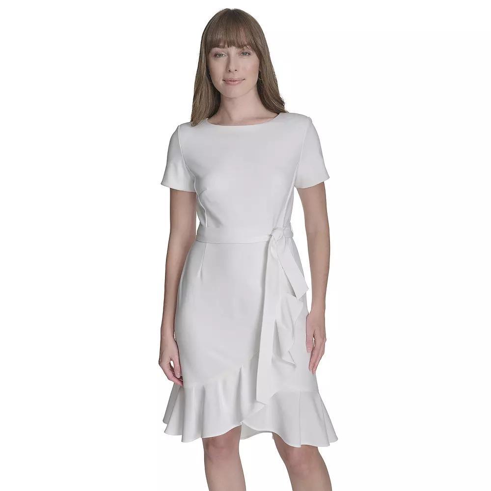 Women's Andrew Marc Scoopneck Short Sleeve Ruffled Wrap Mini Dress, Size: 2, White Product Image