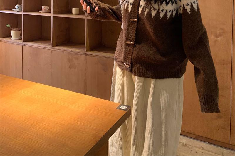 Crew Neck Patterned Toggle Button Up Cardigan Product Image