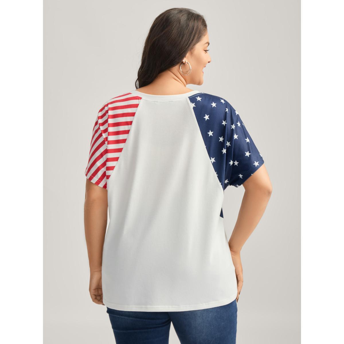 Plus Size American Flag Print V-Neck T-Shirt WhiteSmoke Women Contrast Country V-neck Everyday-Casual T-shirts BloomChic 22-24/3X Product Image