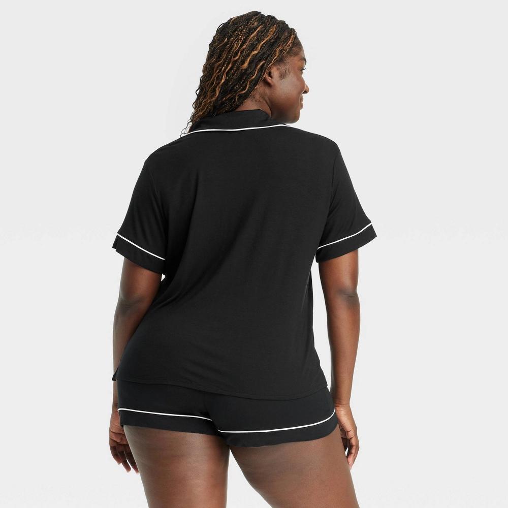 Women's Cloud Knit Short Sleeve Notch Collar Top and Shorts Pajama Set - Auden™ Black XXL: Modal-Spandex Blend, Elastic Waistband Product Image