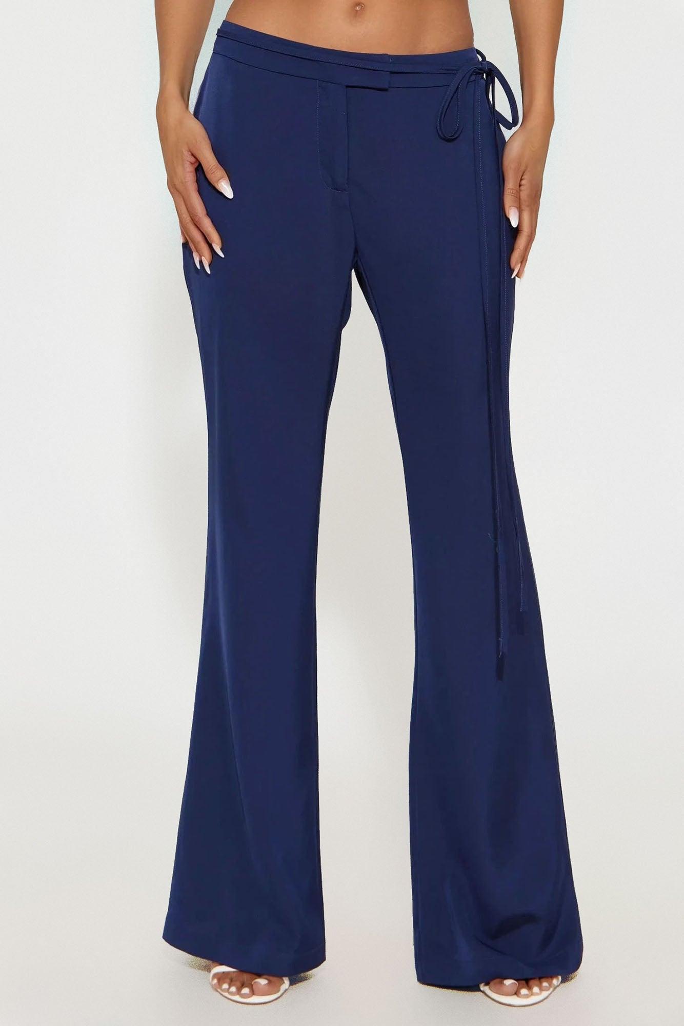 Front Page Headline Wide Leg Trouser Pant - Navy Product Image