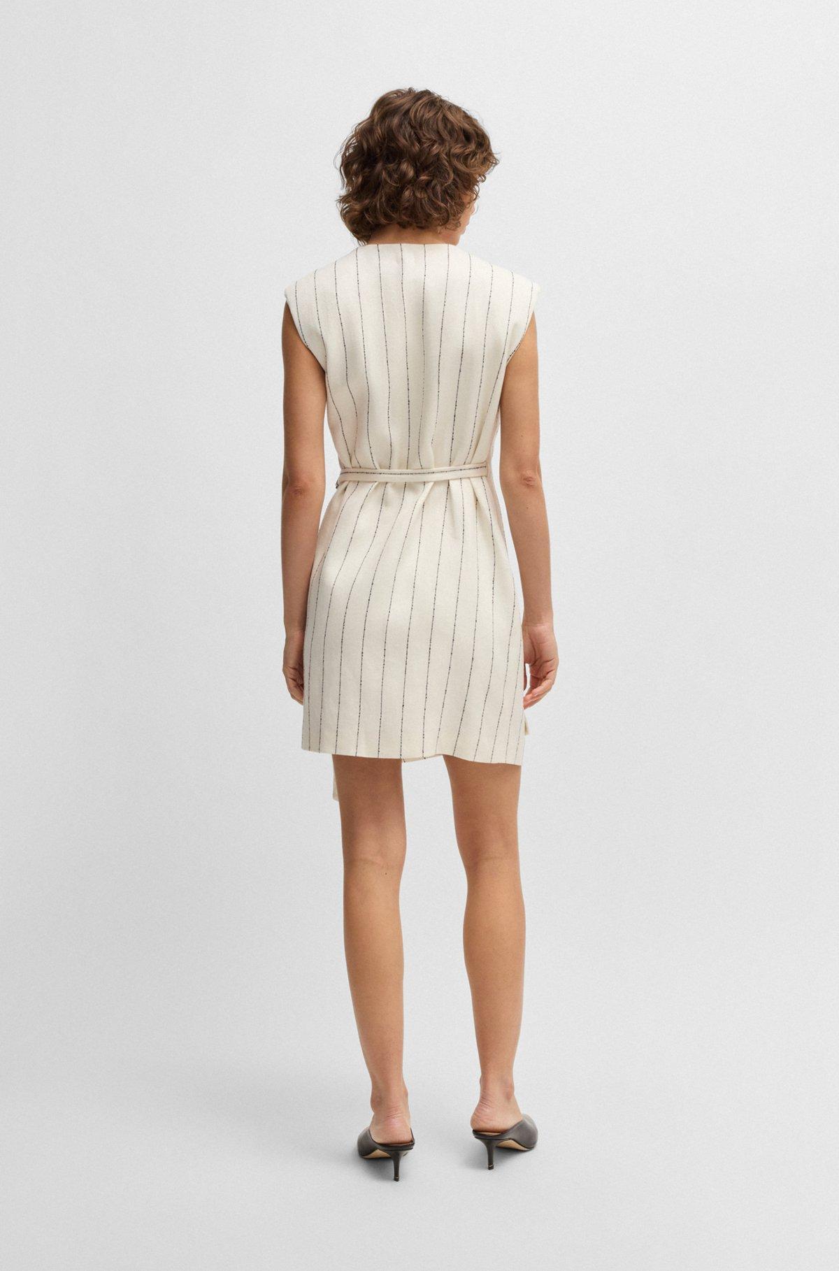 Wrap-front dress in a pinstripe linen blend Product Image