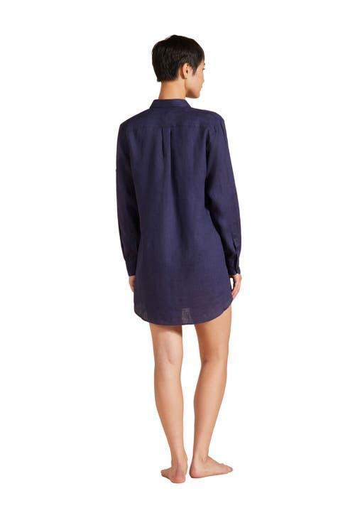 Womens Linen Long-Sleeve Mini Shirtdress Product Image