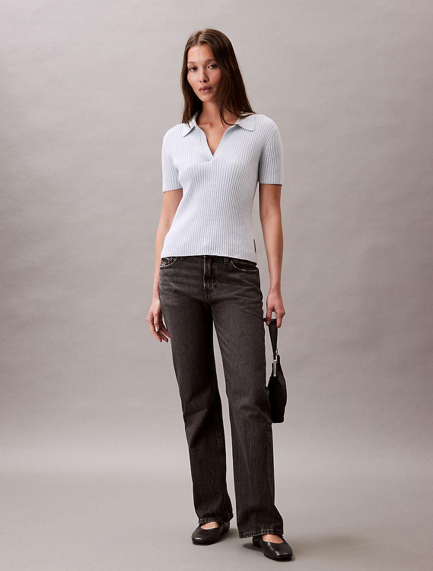 Smooth Cotton Rib Stripe Polo Shirt Product Image