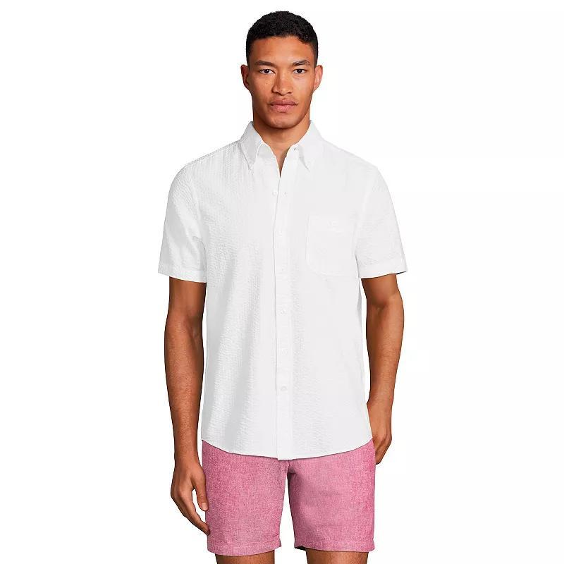 Men's Lands' End Button-Down Seersucker Shirt, Size: Small, White Product Image