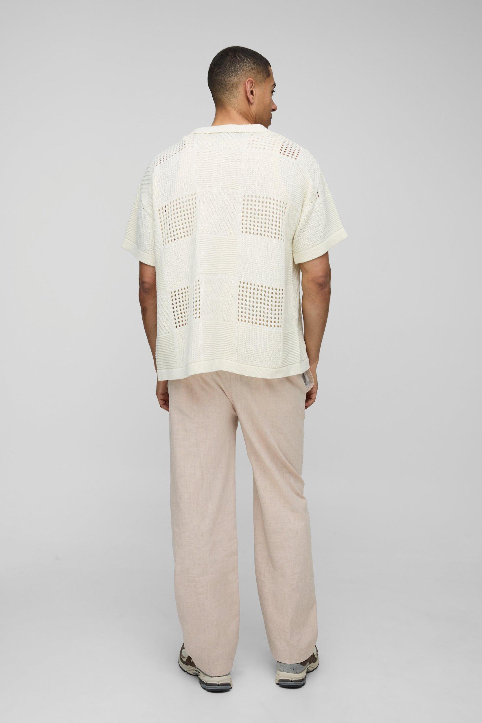 MAN Oversized Multi Patch Open Stitch Knitted Shirt | boohooMAN USA Product Image