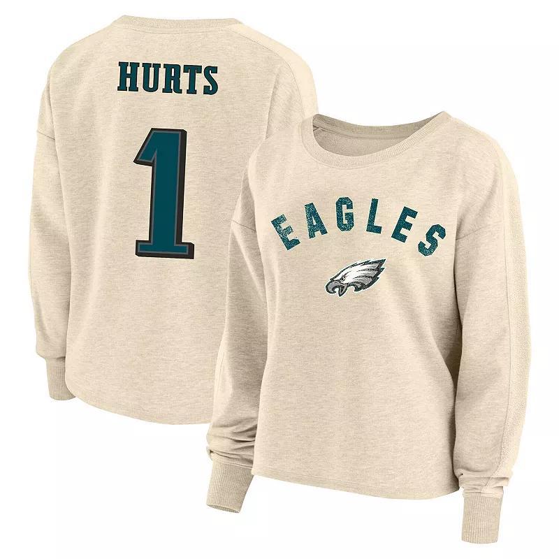 Womens Fanatics Branded Jalen Hurts Oatmeal Philadelphia Eagles Plus Size Name & Number Crew Pullover Sweatshirt Product Image