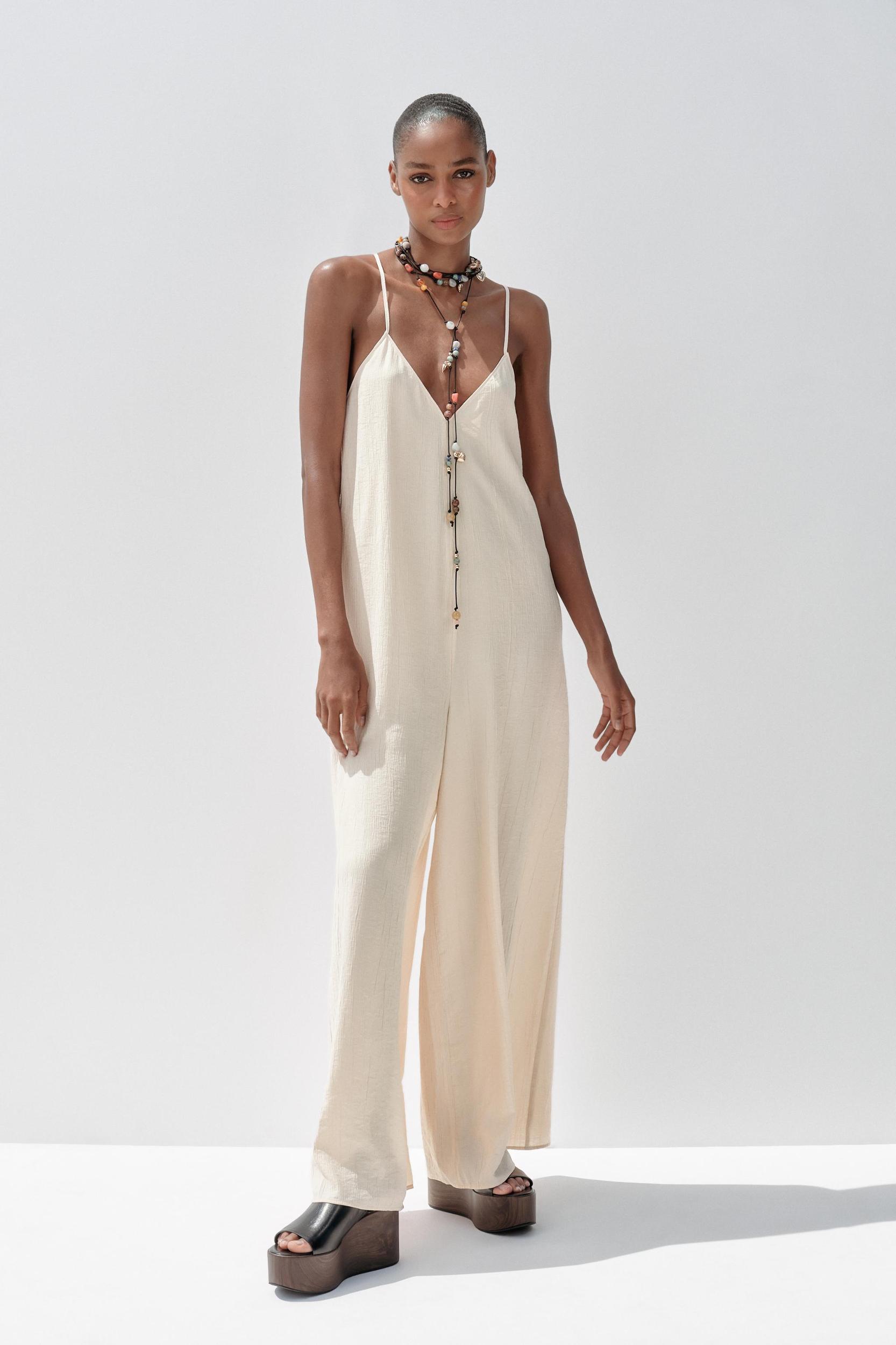 TEXTURED FLOWY LONG JUMPSUIT Product Image