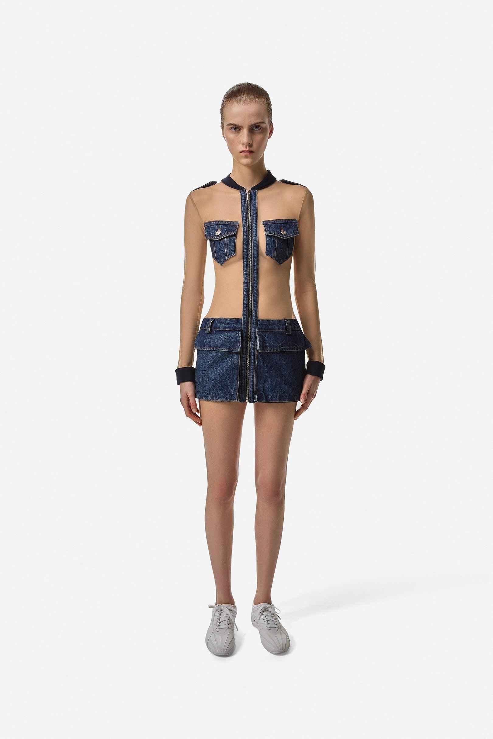 Tulle Illusion Denim Dress Product Image