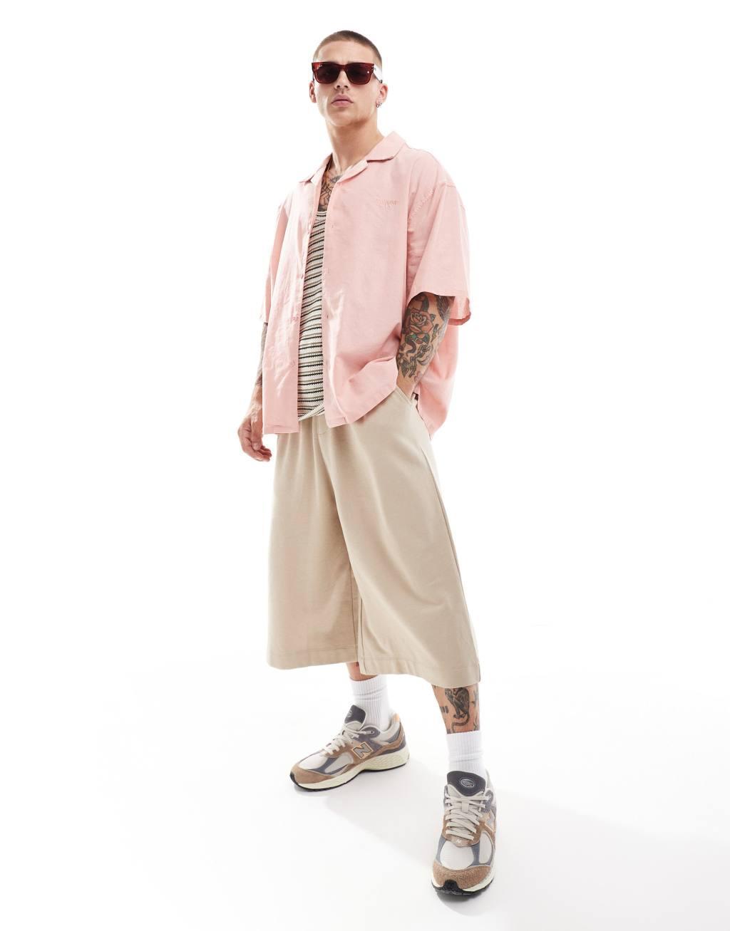 Sixth June short sleeve oversized linen mix shirt in pink Product Image
