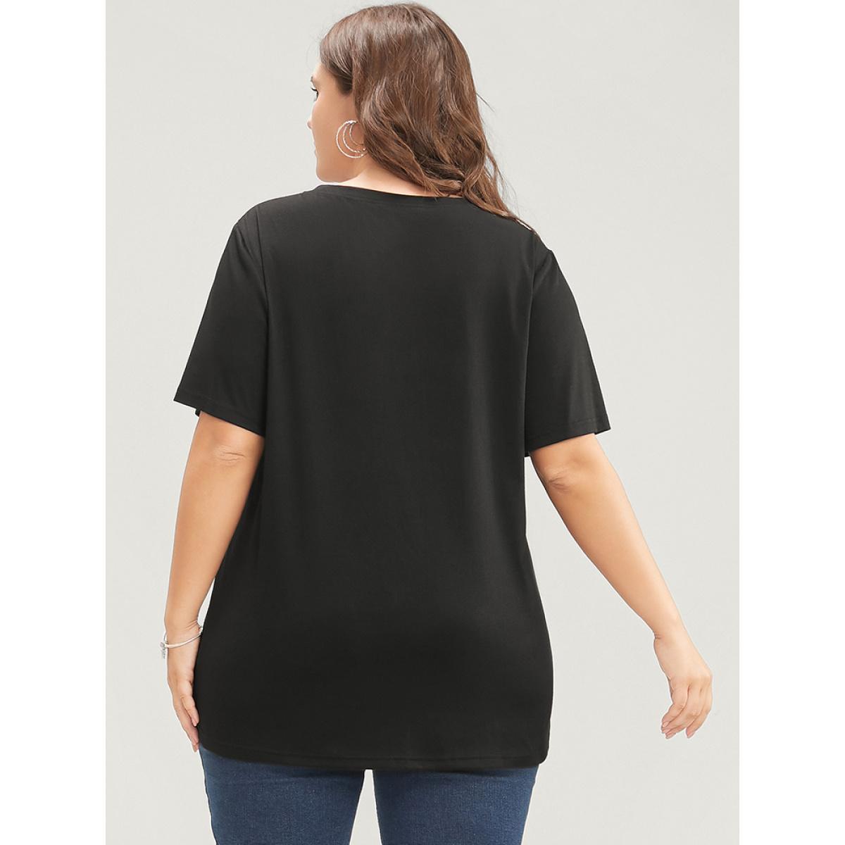 Plus Size Moon And Star Round Neck T-shirt DimGray Women Casual Printed Star and moon Dailywear T-shirts BloomChic 12/L Product Image