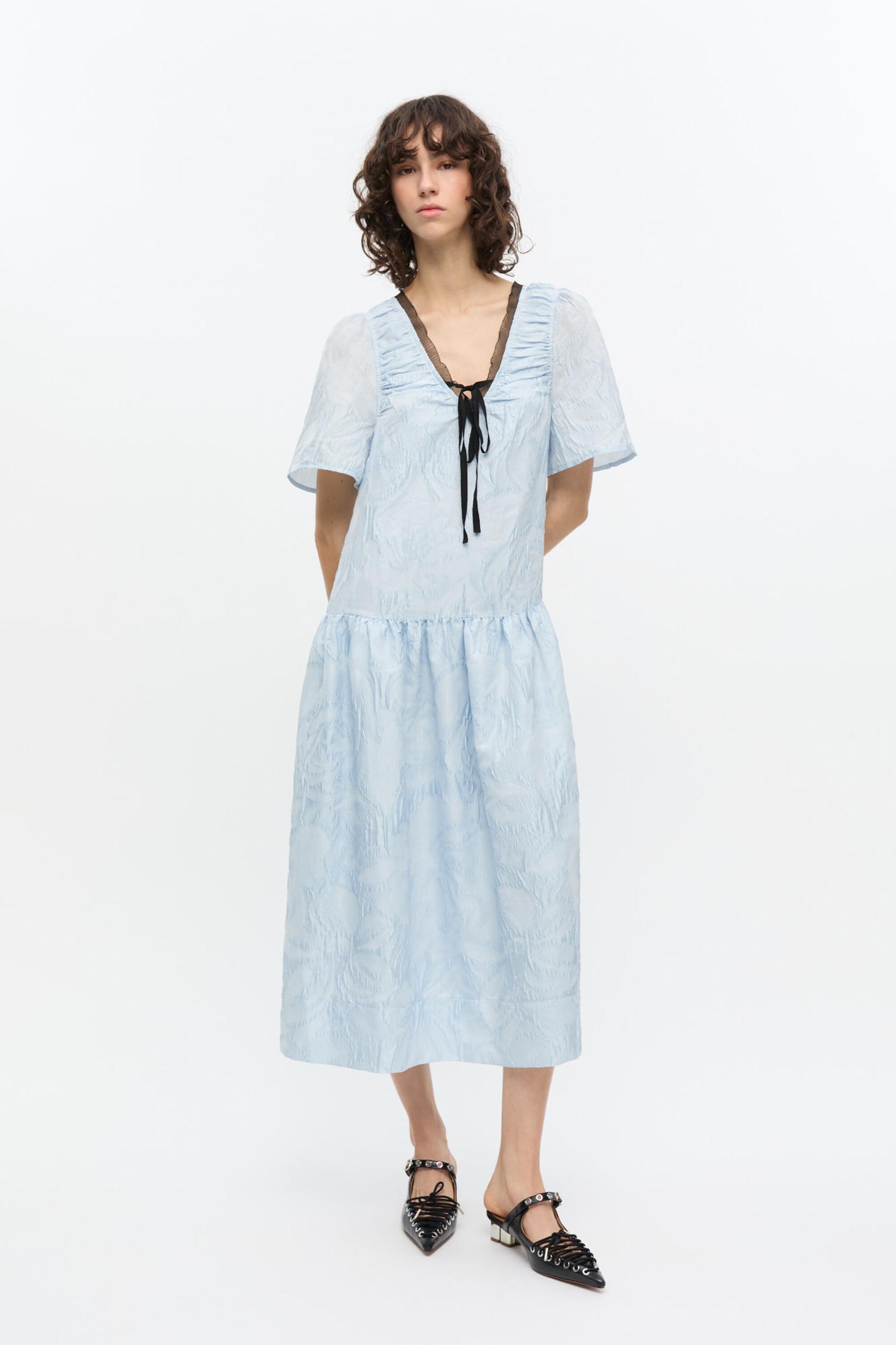 Blue Textured Cloque Midi Dress Product Image