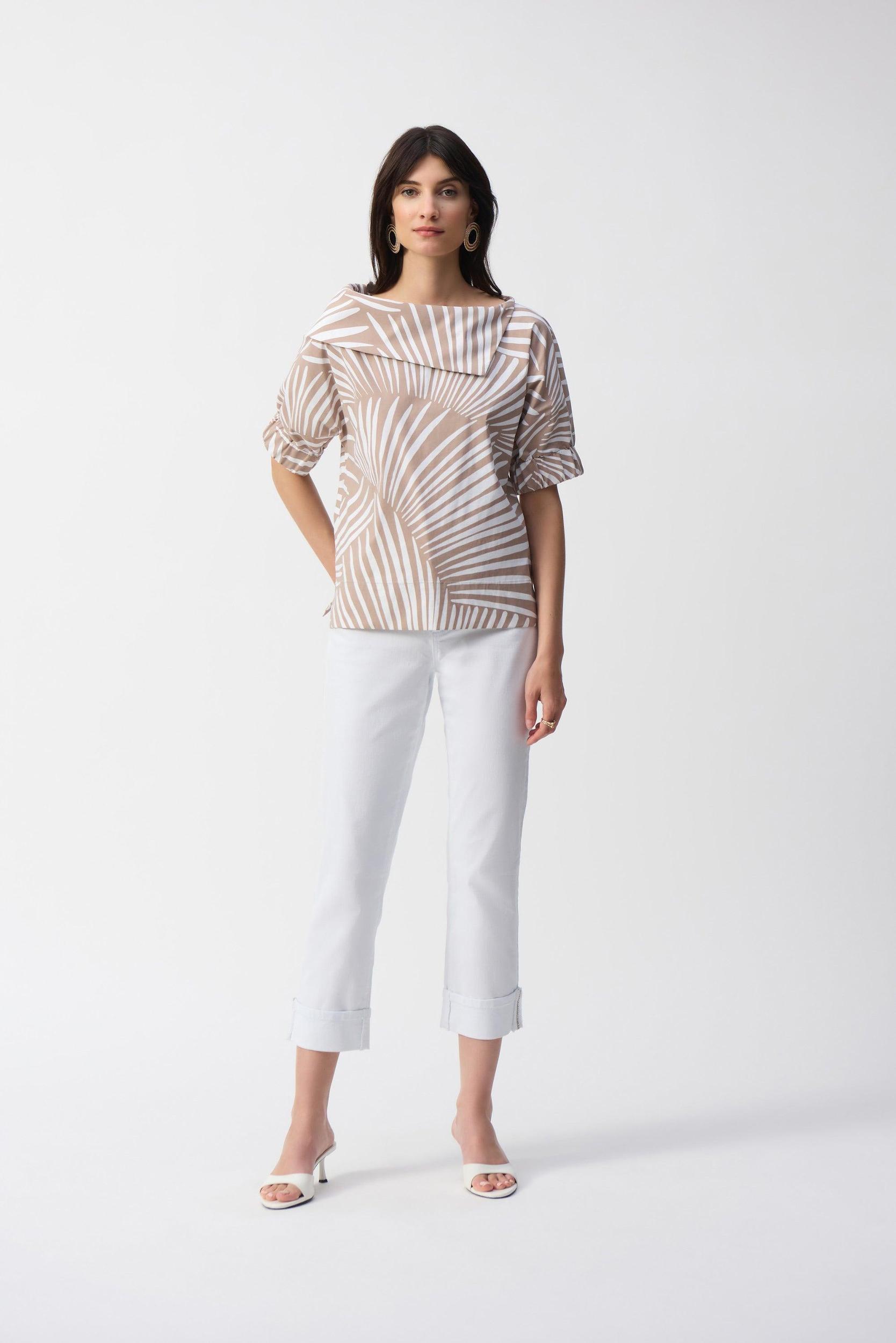 Stretch Poplin Tropical Print Boxy Top Product Image