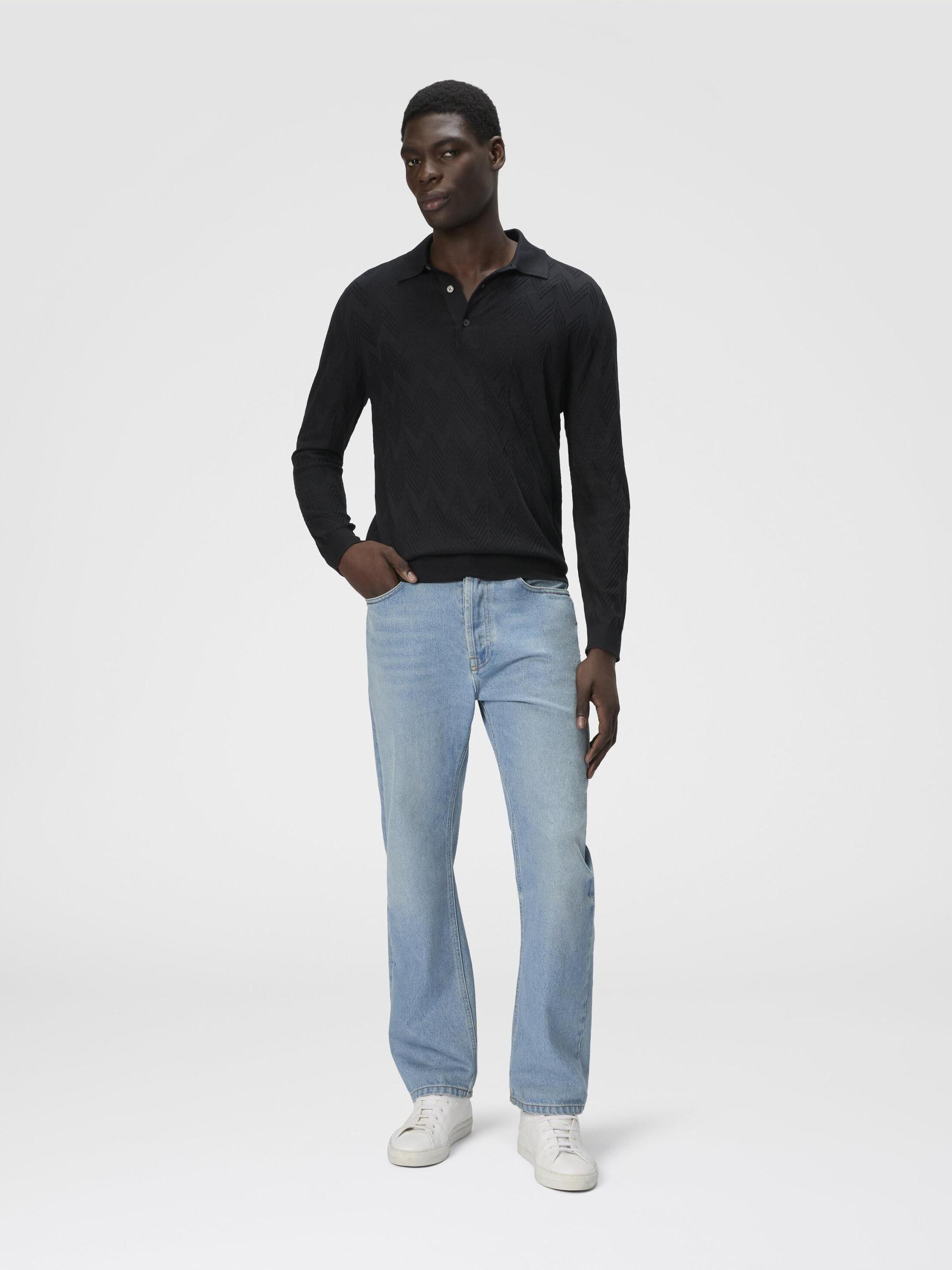 Long-sleeved polo shirt in 3D chevron cotton and silk Product Image