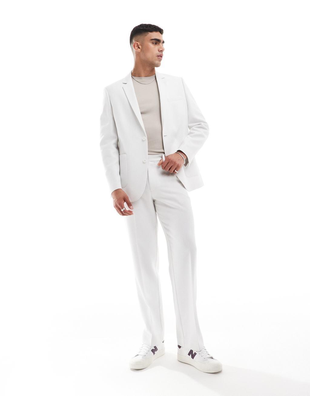 ASOS DESIGN regular suit jacket in white waffle texture Product Image