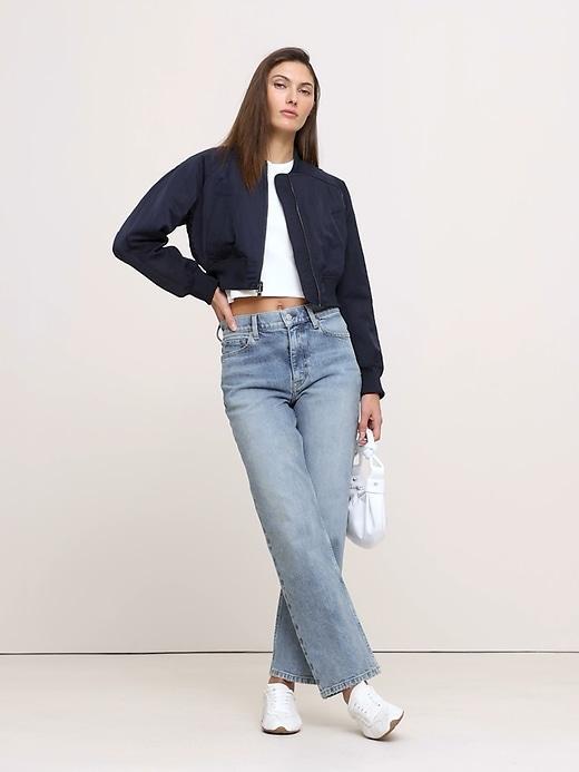 Water-Resistant Cropped Bomber Jacket Product Image