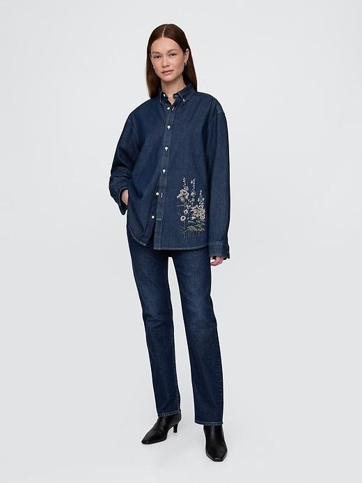 Embroidered Denim Big Shirt Product Image