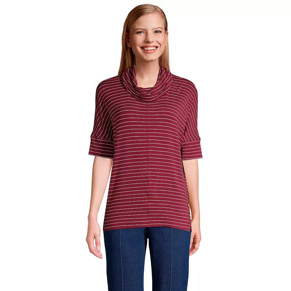 Womens Lands End Super Soft Elbow Cowlneck Top Rich Red Stripe Product Image