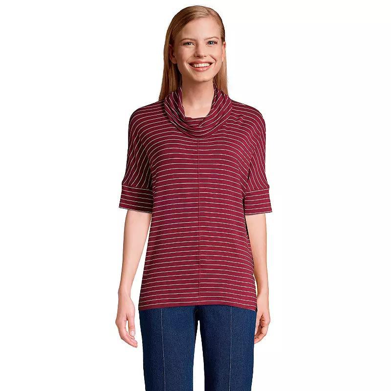Womens Lands End Super Soft Elbow Cowlneck Top Rich Red Stripe Product Image
