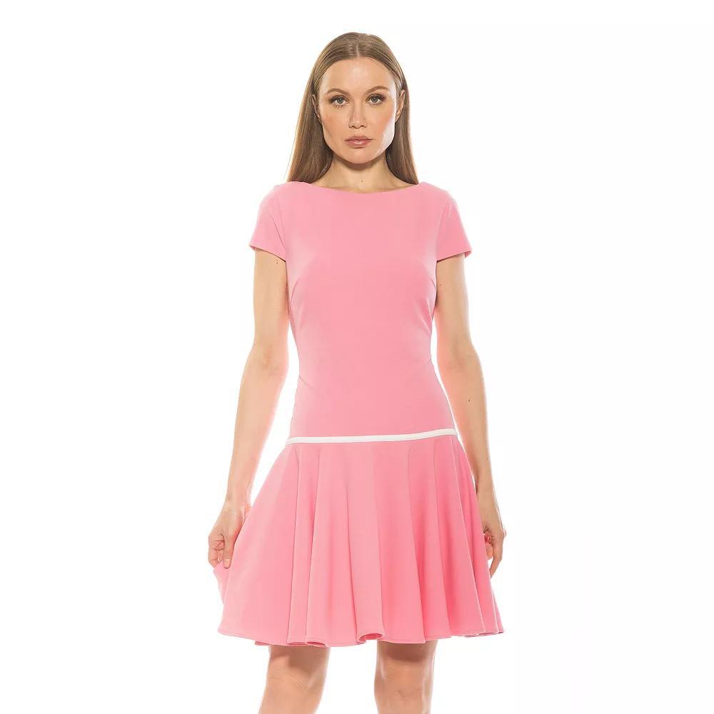 Women's ALEXIA ADMOR Aoife Boatneck Cap Sleeve Dropped Waist Dress, Size: Large, Pink Product Image