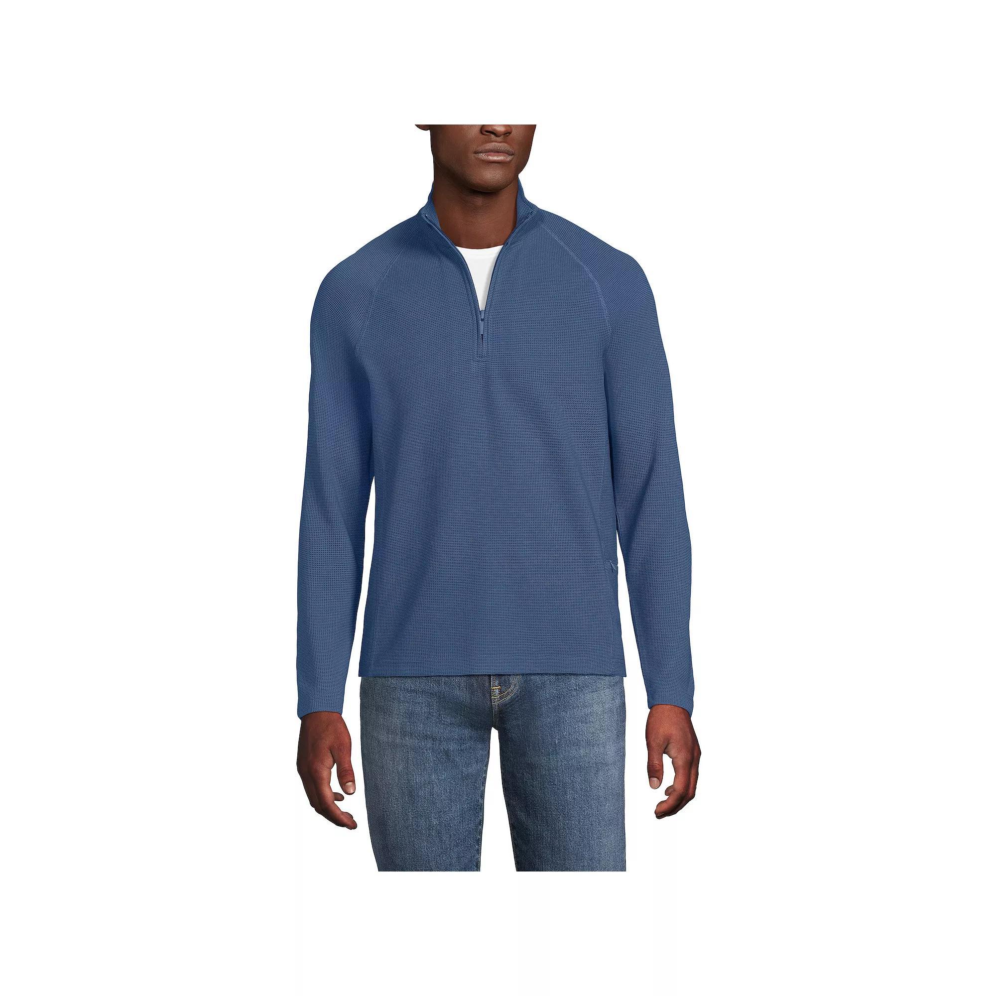 Men's Lands' End Long Sleeve Hybrid Textured Quater Zip Pullover, Size: XL, Lily  Green Product Image