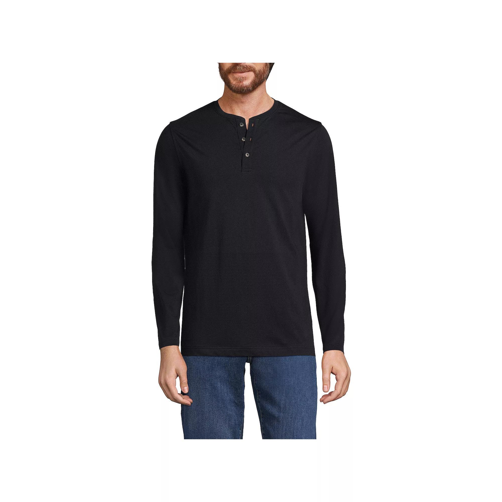 Men's Lands' End Long Sleeve Supima Jersey Henley Top, Size: XXL, Black Product Image
