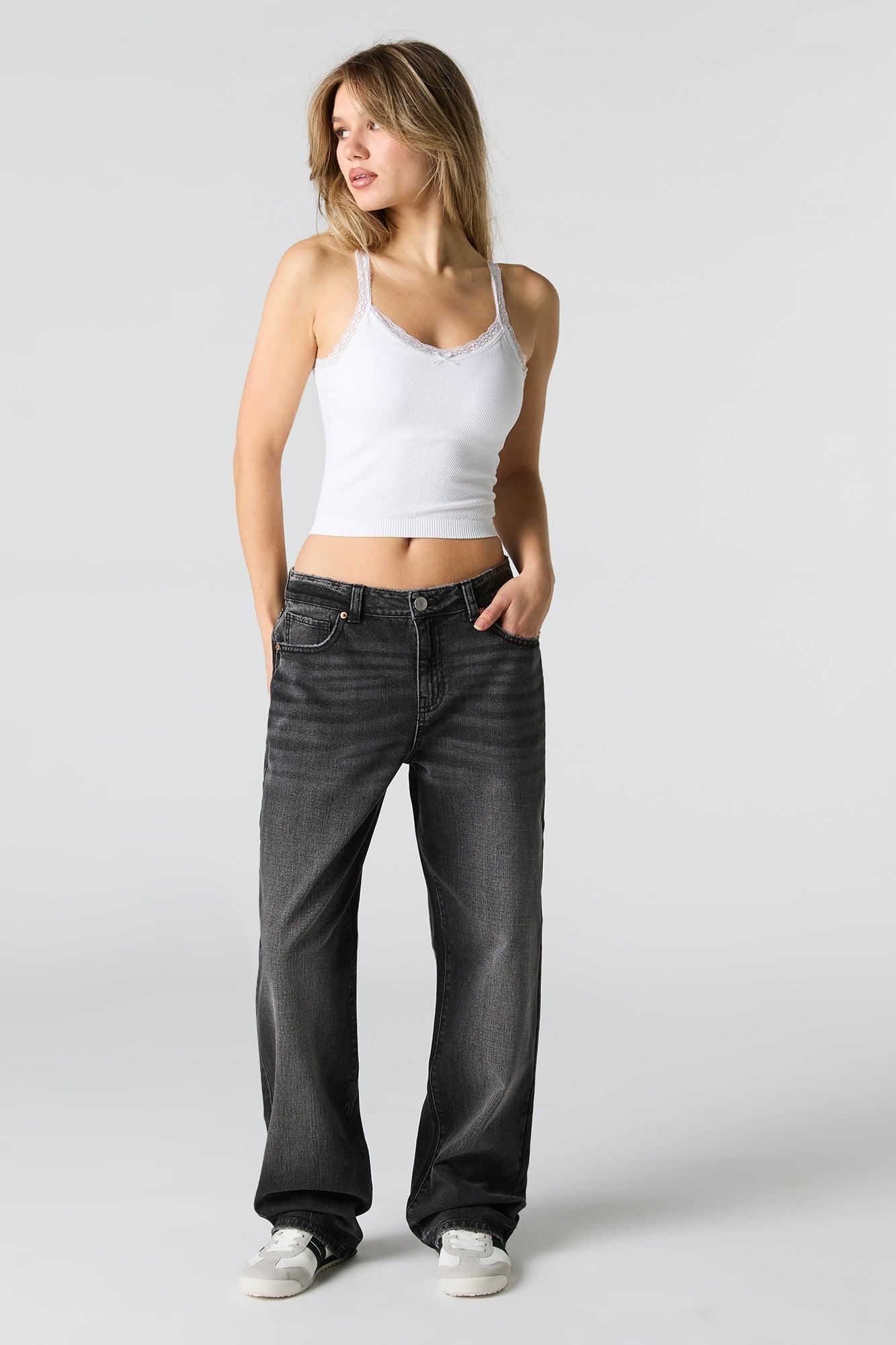 Ribbed Lace Trim Tank with Built-In Bra Cups Female Product Image