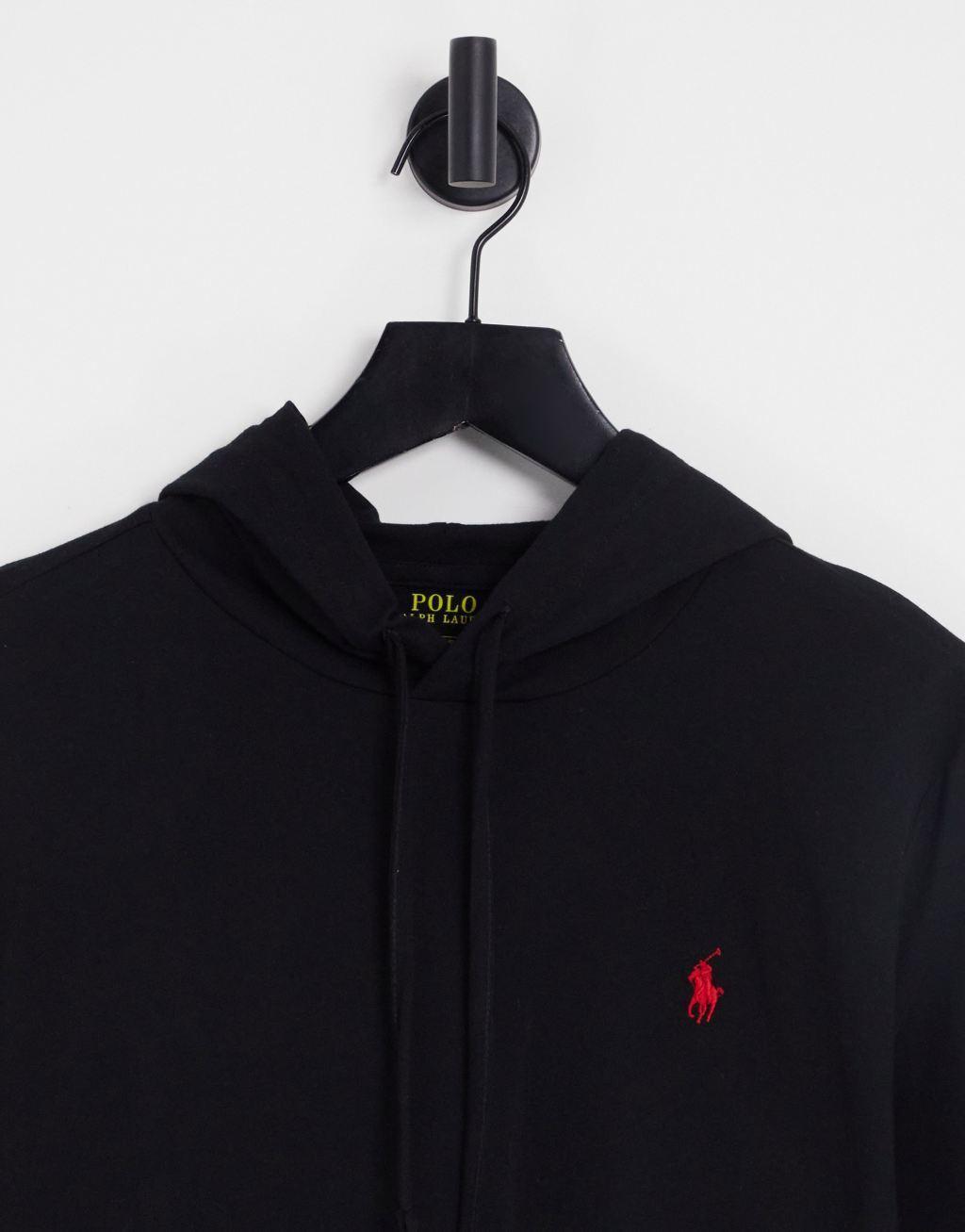 Polo Ralph Lauren icon logo hooded long sleeve top in black Product Image