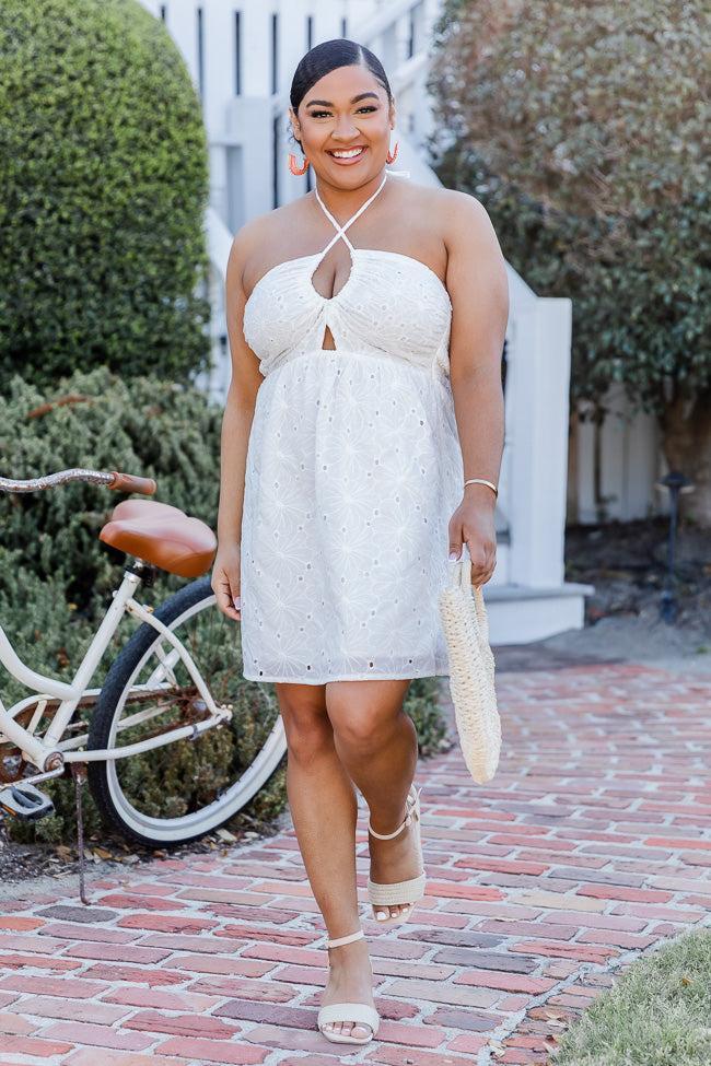 Keep An Eye Out White Eyelet Halter Mini Dress FINAL SALE Product Image